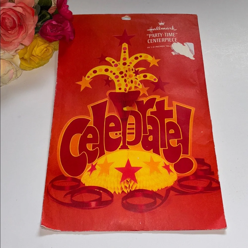 Vintage Hallmark Red and Yellow Celebrate Centerpiece 1970s Hallmark Party Decor